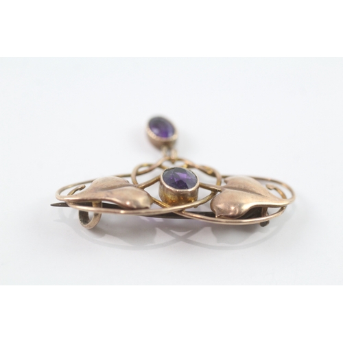 30 - 9ct gold art nouveau amethyst brooch