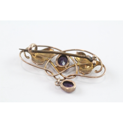 30 - 9ct gold art nouveau amethyst brooch