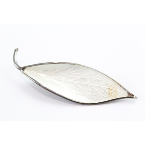 303 - David Anderson Sterling Silver White Enamel Foliate Brooch 7g