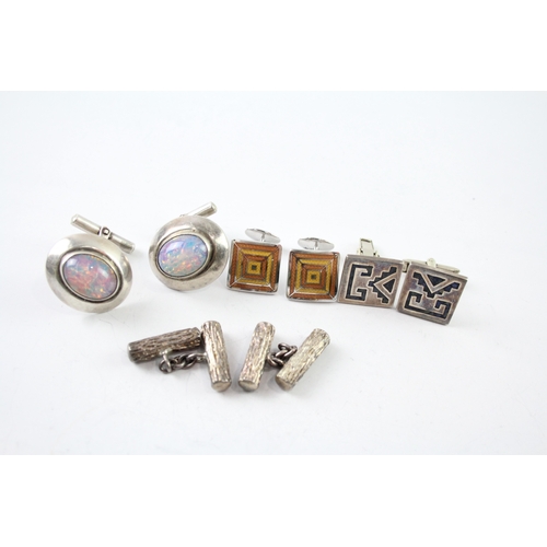 306 - Collection of Sterling Silver Gents Cufflinks inc. Mexico, Bark Effect x 4 66g