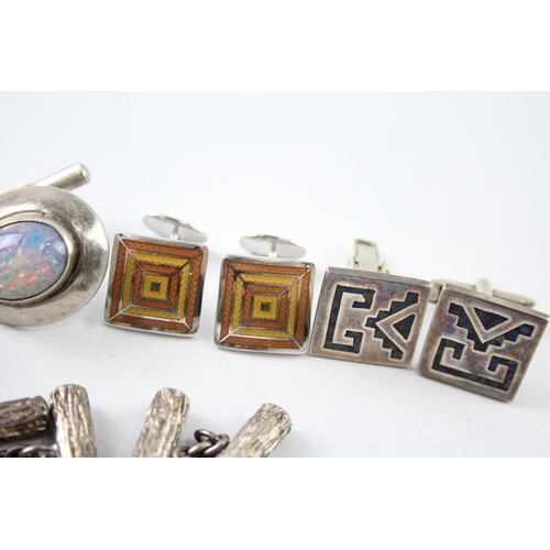 306 - Collection of Sterling Silver Gents Cufflinks inc. Mexico, Bark Effect x 4 66g