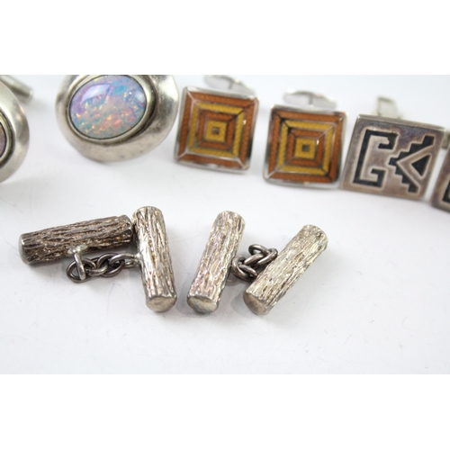 306 - Collection of Sterling Silver Gents Cufflinks inc. Mexico, Bark Effect x 4 66g