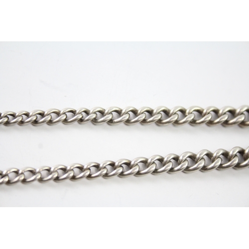 310 - Antique Sterling Silver Graduated Curb Link Watch Chain w/ Fob 38g