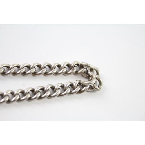 310 - Antique Sterling Silver Graduated Curb Link Watch Chain w/ Fob 38g