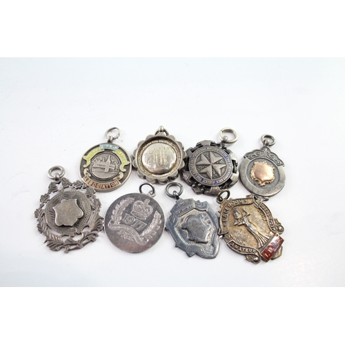 321 - 8 x Antique / Vintage Hallmarked .925 Sterling Silver Fobs / Medallions (78g)