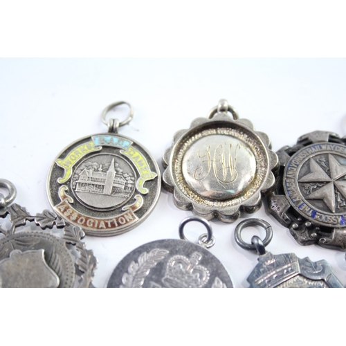 321 - 8 x Antique / Vintage Hallmarked .925 Sterling Silver Fobs / Medallions (78g)