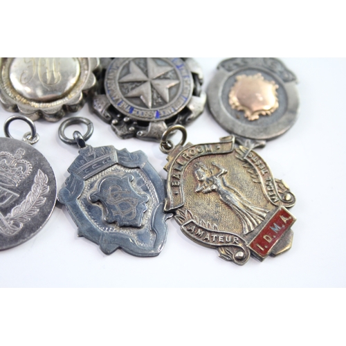 321 - 8 x Antique / Vintage Hallmarked .925 Sterling Silver Fobs / Medallions (78g)