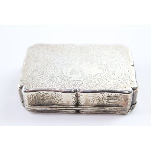 323 - Early Victorian 1838 London Sterling Silver Highly Engraved Snuff Box (110g)