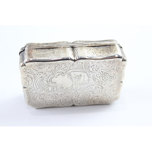 323 - Early Victorian 1838 London Sterling Silver Highly Engraved Snuff Box (110g)