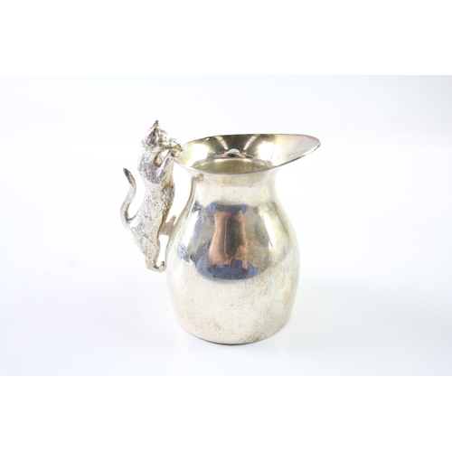 327 - Vintage Hallmarked 1997 London Sterling Silver Cream Jug w/ Cat Detail 169g