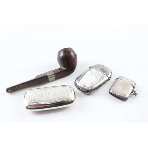 335 - 4 x Antique / Vintage Hallmarked .925 Sterling Silver Tobacciana Inc Vestas 98g