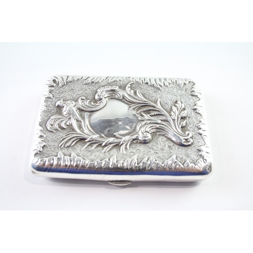 339 - Antique Victorian 1891 Birmingham Sterling Silver Ornate Cigarette Case (77g)