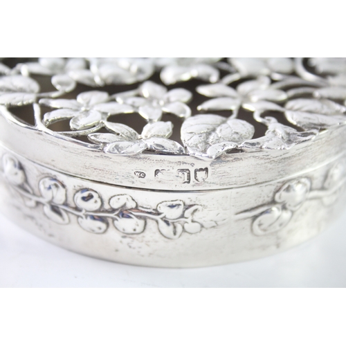 340 - Antique Edwardian 1908 London Sterling Silver Floral Trinket Box (133g)