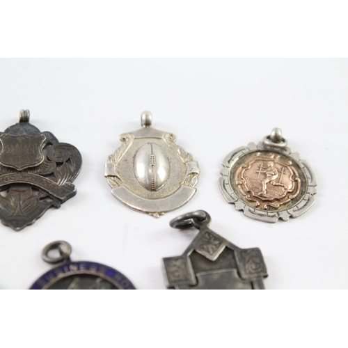 349 - 8 x Antique / Vintage .925 Sterling Silver Fobs / Medallions Inc Enamel Etc 63g