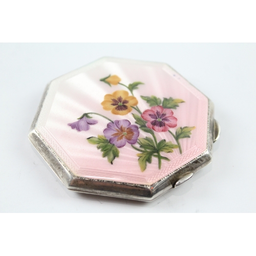 355 - Vintage 1951 Birmingham Sterling Silver Gradient Guilloche Enamel Compact (105g)