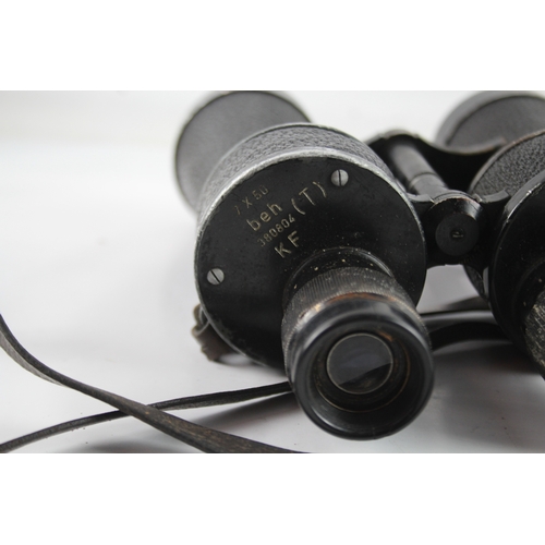 394 - beh (T) 7x50 KF Leitz-Produced Kriegsmarine WW2 Binoculars Working w/ Swastika