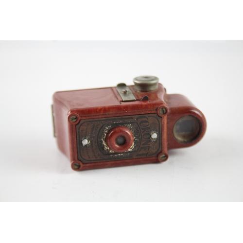 410 - Red Coronet Midget Bakelite 16mm Subminiature Film Camera Circa 1935