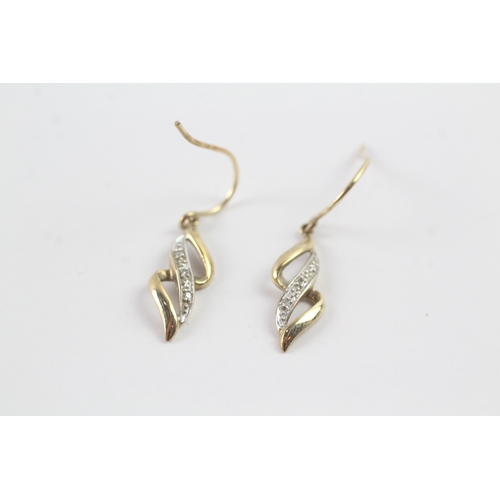 43 - 9ct gold diamond drop hook earrings