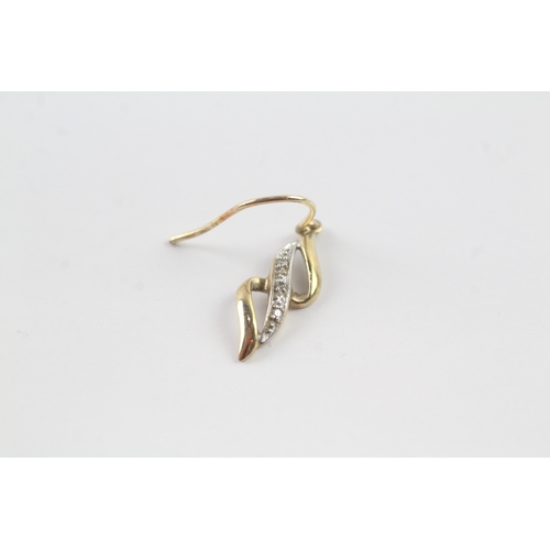 43 - 9ct gold diamond drop hook earrings