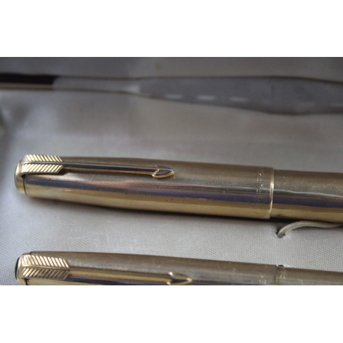 436 - Vintage Parker 51 Gold Plated Fountain Pen 14ct Gold Nib WRITING Boxed