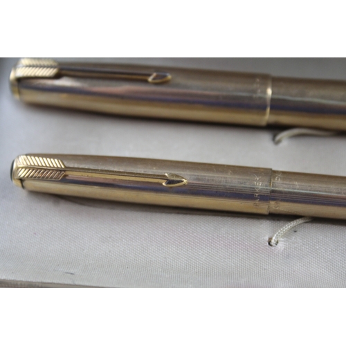 436 - Vintage Parker 51 Gold Plated Fountain Pen 14ct Gold Nib WRITING Boxed