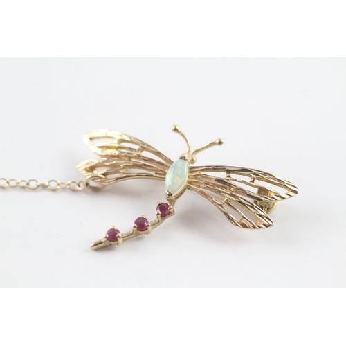 44 - 9ct gold opal and ruby dragonfly brooch