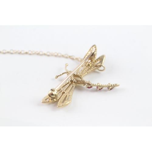 44 - 9ct gold opal and ruby dragonfly brooch