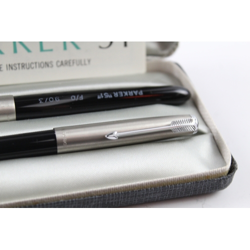 446 - Vintage Parker 51 Black Fountain Pen 14ct Gold Nib WRITING Boxed Chalk Mark