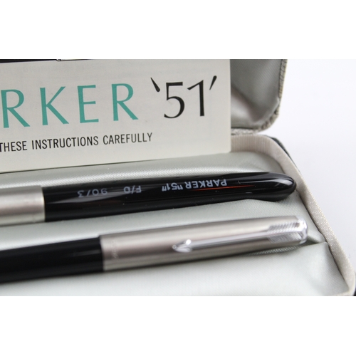 446 - Vintage Parker 51 Black Fountain Pen 14ct Gold Nib WRITING Boxed Chalk Mark