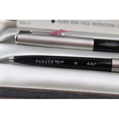 446 - Vintage Parker 51 Black Fountain Pen 14ct Gold Nib WRITING Boxed Chalk Mark