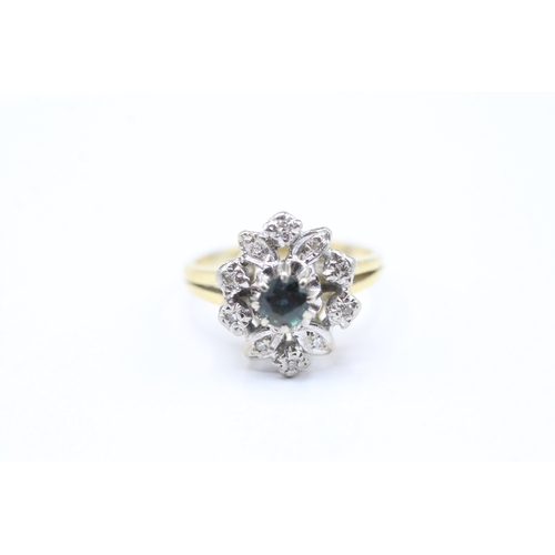 45 - 18ct gold sapphire and diamond open work halo ring (4.1g) Size I