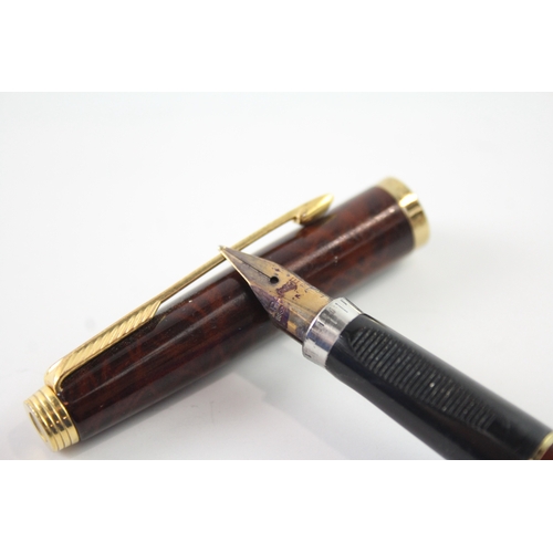 451 - Vintage Parker 75 Brown Lacquer Fountain Pen w/ 14ct Gold Nib WRITING