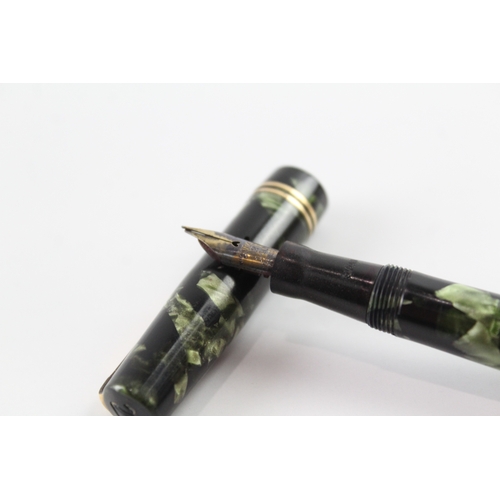 455 - Vintage Mabie Todd Self Filler Green Fountain Pen w/ 14ct Gold Nib WRITING