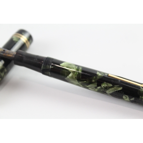 455 - Vintage Mabie Todd Self Filler Green Fountain Pen w/ 14ct Gold Nib WRITING