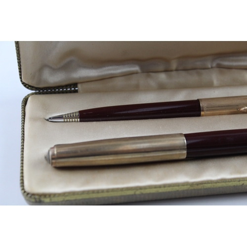 457 - Vintage Parker 51 Burgundy Fountain Pen 14ct Gold Nib WRITING Boxed