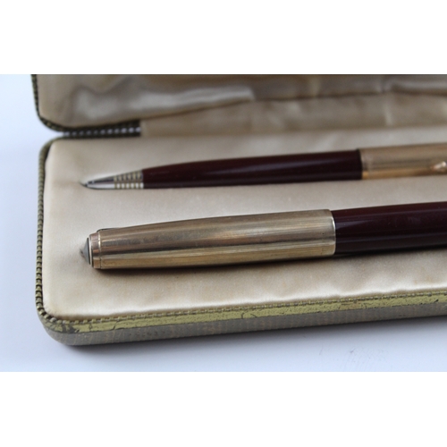 457 - Vintage Parker 51 Burgundy Fountain Pen 14ct Gold Nib WRITING Boxed