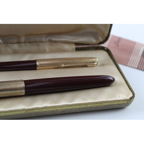 457 - Vintage Parker 51 Burgundy Fountain Pen 14ct Gold Nib WRITING Boxed