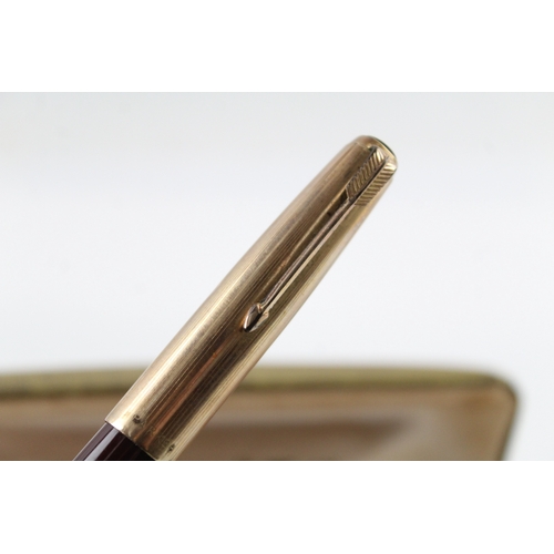 457 - Vintage Parker 51 Burgundy Fountain Pen 14ct Gold Nib WRITING Boxed