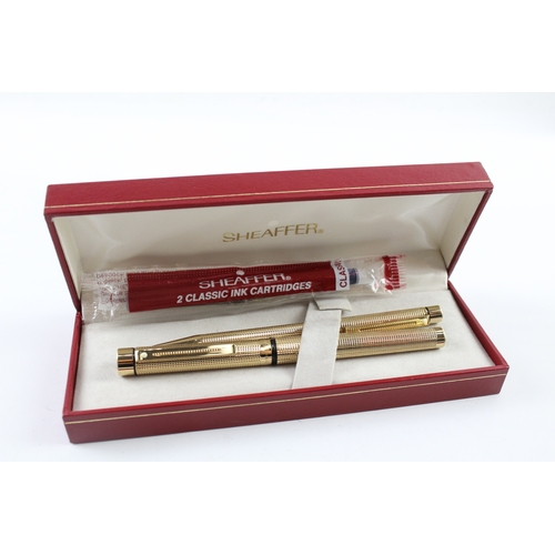 458 - Vintage Sheaffer Targa Gold Plated Fountain Pen w/ 14ct Gold Nib WRITING