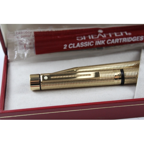 458 - Vintage Sheaffer Targa Gold Plated Fountain Pen w/ 14ct Gold Nib WRITING