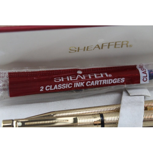 458 - Vintage Sheaffer Targa Gold Plated Fountain Pen w/ 14ct Gold Nib WRITING