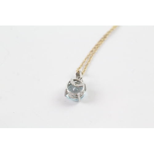 5 - 9ct gold claw set blue gemstone pendant on chain