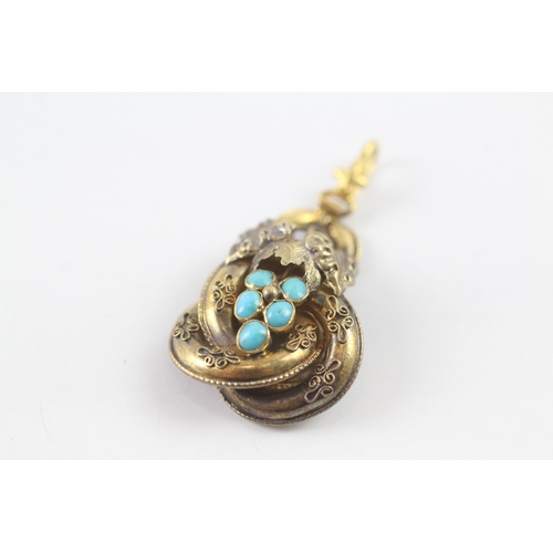 50 - 15ct gold antique turquoise pendant