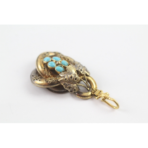 50 - 15ct gold antique turquoise pendant