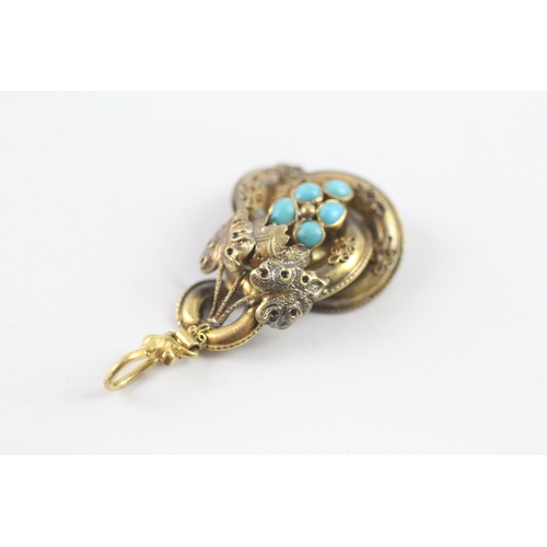 50 - 15ct gold antique turquoise pendant