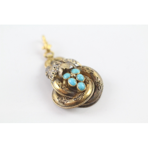 50 - 15ct gold antique turquoise pendant