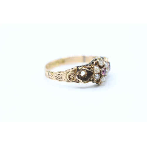 53 - 15ct gold antique paste & seed pearl dress ring (2g) Size M