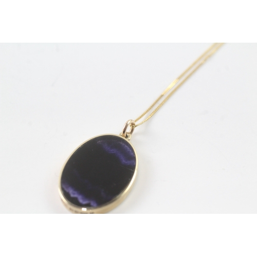 6 - 9ct gold bezel set blue john pendant necklaces