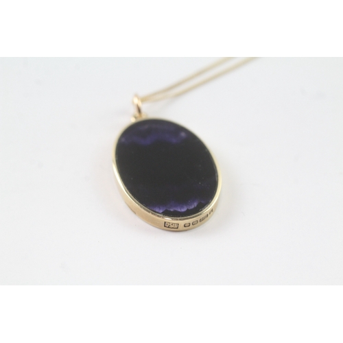 6 - 9ct gold bezel set blue john pendant necklaces