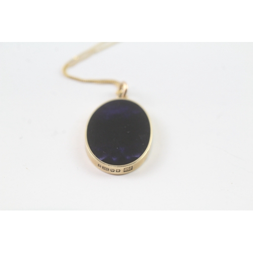 6 - 9ct gold bezel set blue john pendant necklaces